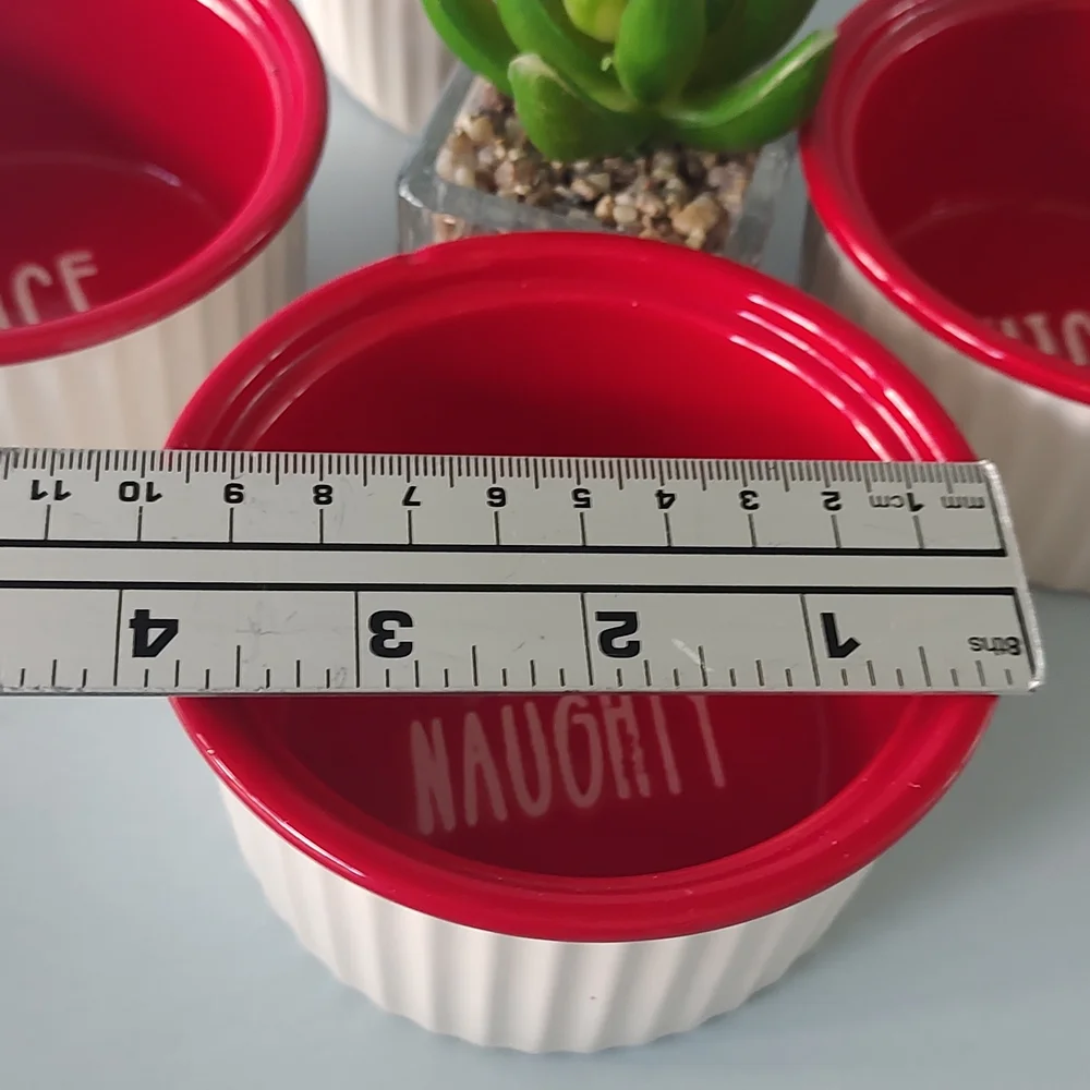 Ramekin Set 4 Pieces Red And White Ceramic Safe Microwave   Dishwasher By France
